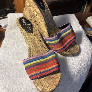 Etc! Women’s 10/XL Wedge Cork Sandal New Rainbow Hippie Boho Resort Beach Summer
